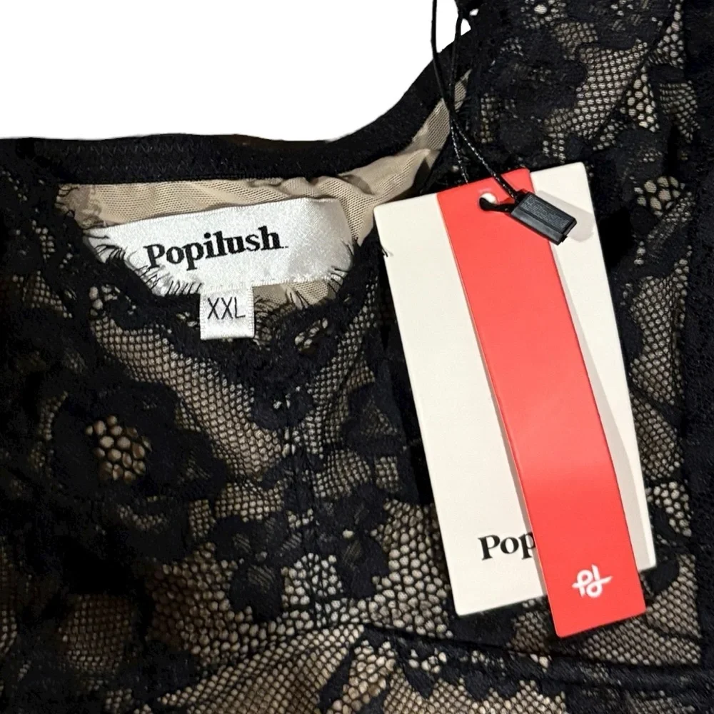 Popilush Shapewear V Neck Tummy Control Backless Lace Thong Bodysuit - Picture 9 of 11